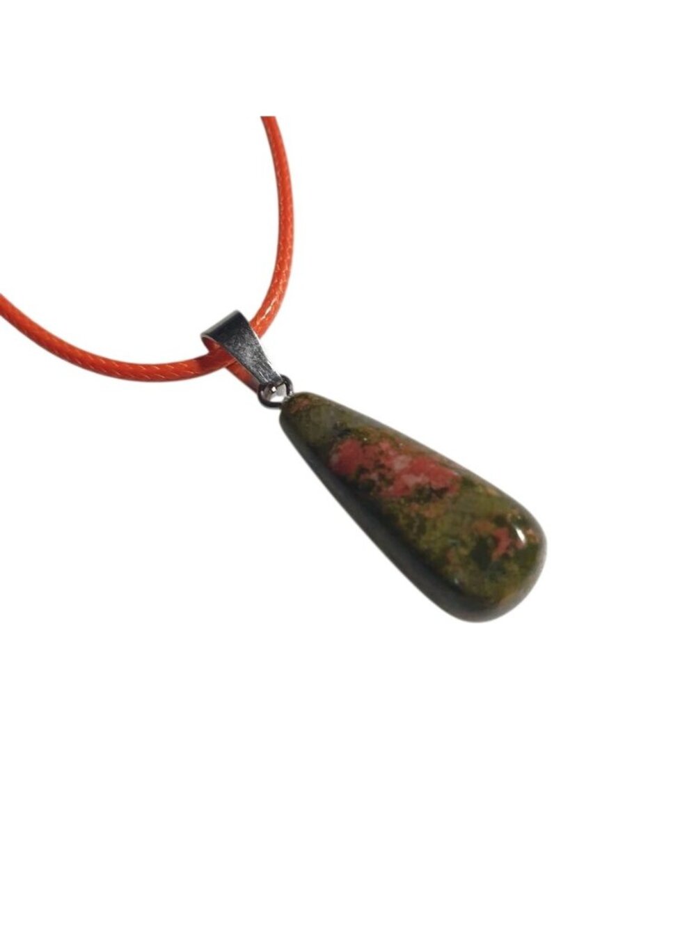 Unakite Pendant Necklace Drop Shape Orange Cord Handmade Adjustable Healing Gift